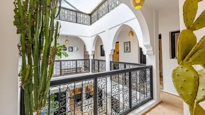 a staircase in a house with a cactus at Riad Awajana Marrakech - Piscine - Jacuzzi in Marrakech