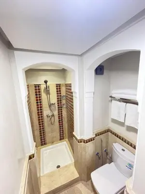 a bathroom with a shower and a toilet at nice apartment, Luxury Wintering, Caprice Palace in Marrakech