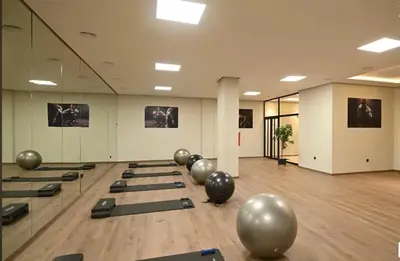 a room with a bunch of pilates balls on the floor at Cozy & Modern Gueliz Apartment in Marrakech
