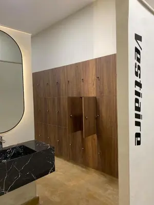a bathroom with a black counter and a mirror at Home Holiday pool-Guéliz, Marrakech in Marrakech