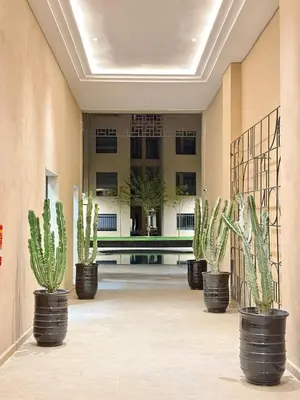 a row of cactus pots in a hallway at Apartment with pool & gym in Marrakech