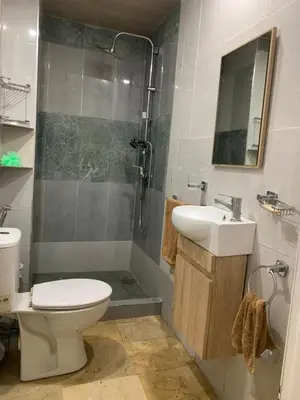 a bathroom with a shower and a toilet and a sink at Studio moderne et calme à Guéliz in Marrakech