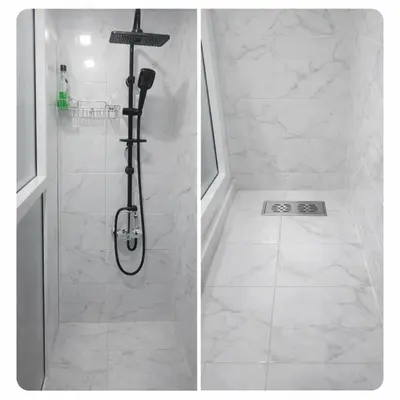 two pictures of a shower in a bathroom at Appartement 2 Chambres Marrakech Targa Parking WiFi in Marrakech