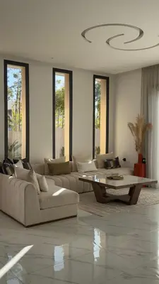 a living room with a couch and a coffee table at Exceptional Villa Noria Golf in Marrakech