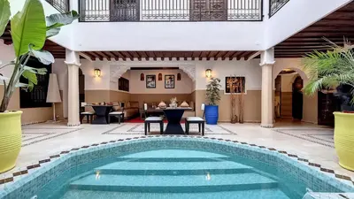a pool in the courtyard of a villa at Riad Argan in Marrakech