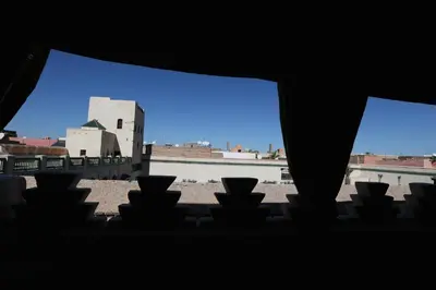a view of a building from a window at Riad Zehar & Spa Marrakech in Marrakech