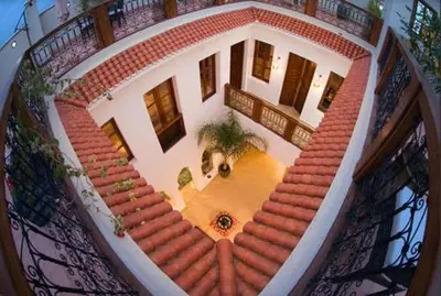 an overhead view of a large house with stairs at Riad Chayma Marrakech in Marrakech