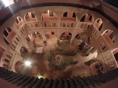 an overhead view of a building with arium at Hotel Wissam in Marrakech