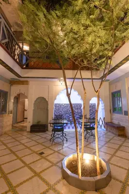 a large room with a tree in a fountain at Riad Aicha Marrakech in Marrakech