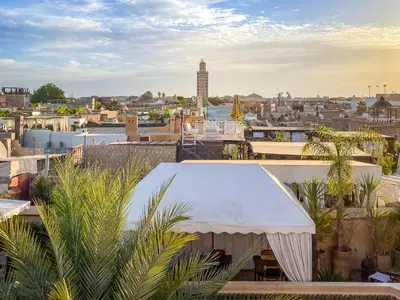 a white tent on top of a city at Riad Selouane in Marrakech