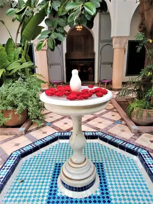 a fountain in the middle of a pool at Riad Sahara Nour in Marrakech