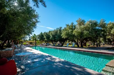 a swimming pool with trees in the background at SA FONDA in Tameslouht