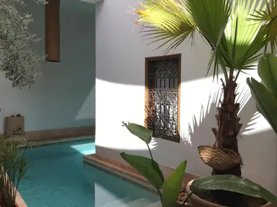 a house with a swimming pool with plants at Riad UP in Marrakech