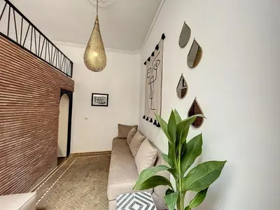 a living room with a couch and a plant at Riad Le Twenty 6 in Marrakech