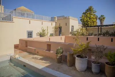 a row of potted plants on the side of a building at Riad Les Hirondelles Boutique Hotel and Spa in Marrakech