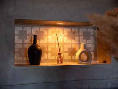 a shelf with three vases sitting on it at Coup de cœur à Marrakech - idéal famille et couple in Marrakech