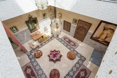 an overhead view of a room with a tile floor at Riad 7 chambres - Petit dejeuner gratuit in Marrakech
