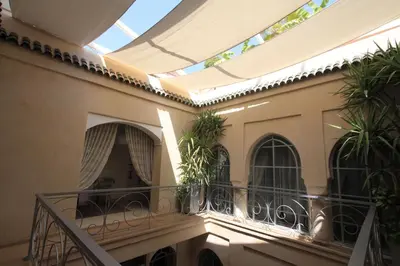 a balcony in a house with a skylight at Riad Infinity Sea in Marrakech
