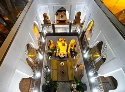 an overhead view of the lobby of a building at Riad Houma in Marrakech
