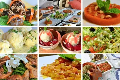 a collage of pictures of different types of food at Villa Selma avec piscine chauffée in Marrakech