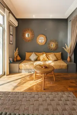 a living room with a bed and a table at Villa Lila in Marrakech