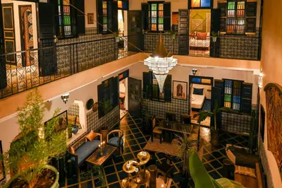 an overhead view of a lobby of a building at Riad Nouceiba Marrakech in Marrakech
