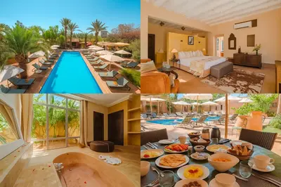 a collage of pictures of a villa with a pool at Hôtel Dar 55 - Berber House - Boutique Hôtel in Marrakech