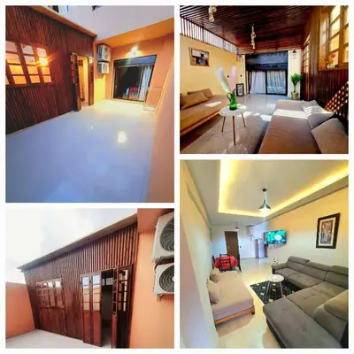 a collage of pictures of a living room and a living room at Bonheur Partagé 1 in Marrakech