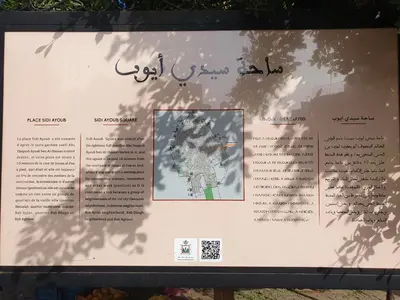 a sign with a picture of a map on it at Riad Le Manzil Beldi in Marrakech
