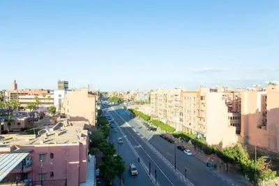 an aerial view of a city street with buildings at NEW! Luxe et moderne en plein Guéliz, Terrasse in Marrakech