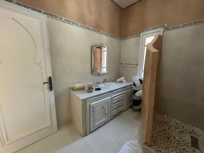 a bathroom with a sink and a mirror at Maison Jannate Louise in Marrakech