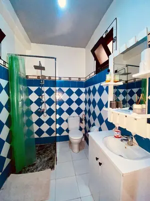 a bathroom with a toilet and a shower and a sink at Calm appartment close to airport of Marrakech in Marrakech